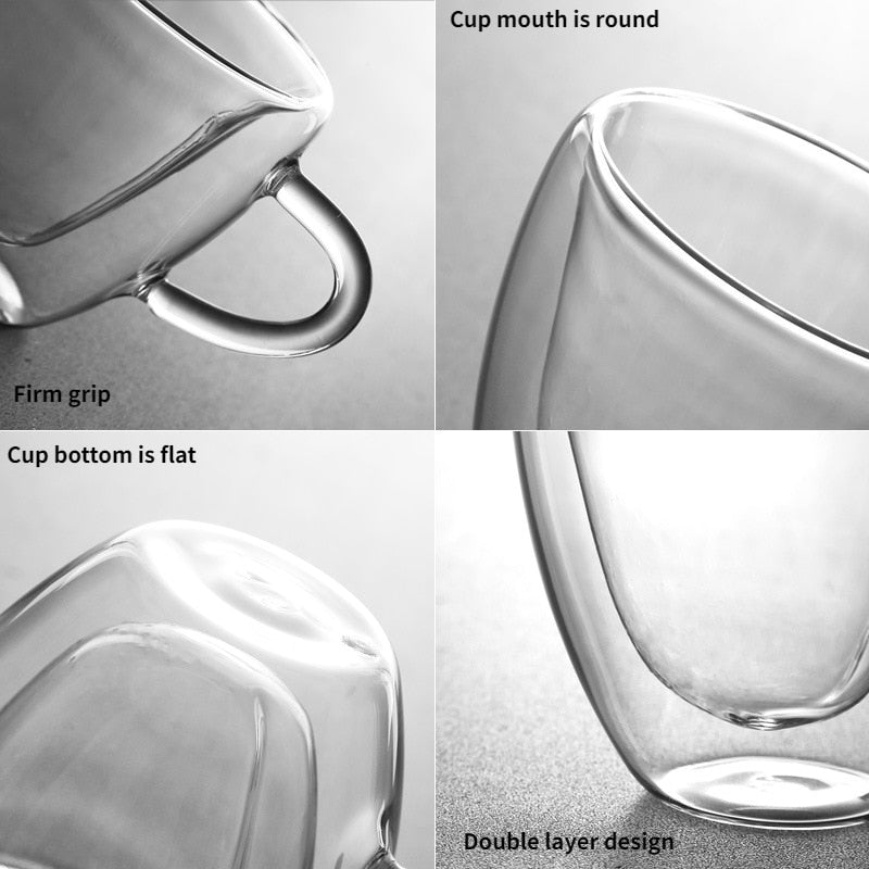 Hjärta Kärlek Form Glas Mugg Dubbelväggiga Kaffe Koppar Isolerade Te Mjölk Citronjuice Vatten Kopp Värmetålig Dryckesbehållare Älsklingspresent