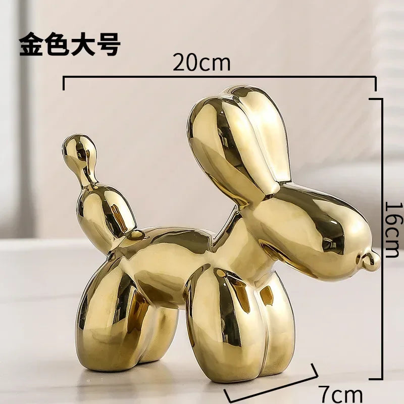 Nordisk Keramisk Ballonghund Skulptur Guld Djurdekorationer Staty Vardagsrumsprydnad Kreativ Skrivbordsprydnad Heminredning