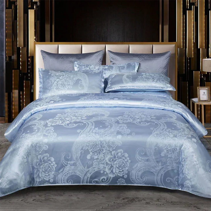 Satin Rayon Jacquard Duvet Cover Set 264x229cm – Lyxigt Sommarbäddset för Bekväm Sömn &amp; Heminredning