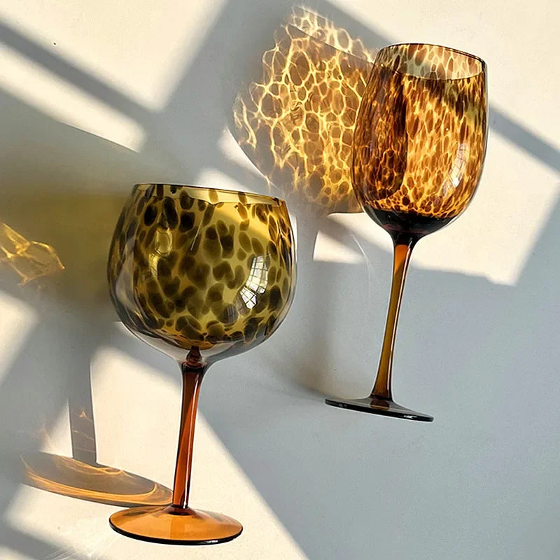 Vintage Amber Leopardmönstrad Vinglas