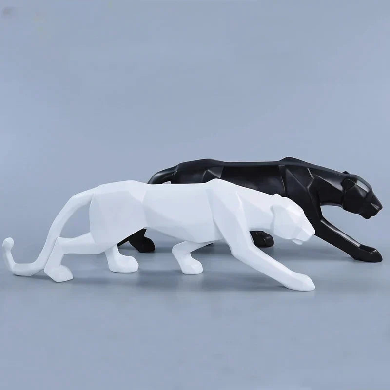 Pantherstaty, Djurfigur, Abstrakt Geometrisk Stil, Resin, Leopard Skulptur, Hemmakontor, Skrivbordsdekoration, Hantverk