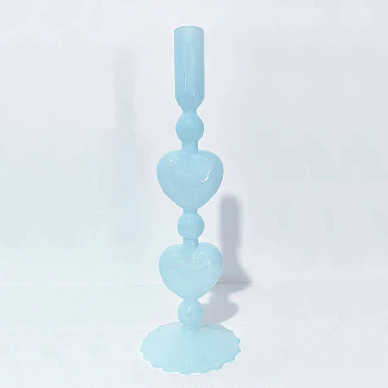 Retro Taper Candle Holder Röd Hjärta Form Glas Ljusställ Bröllop Bord Dekoration Hem Fest Glas Vaser Dekor