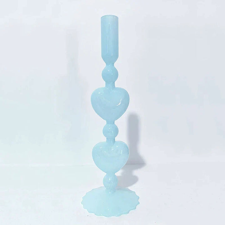 Retro Taper Candle Holder Röd Hjärta Form Glas Ljusställ Bröllop Bord Dekoration Hem Fest Glas Vaser Dekor