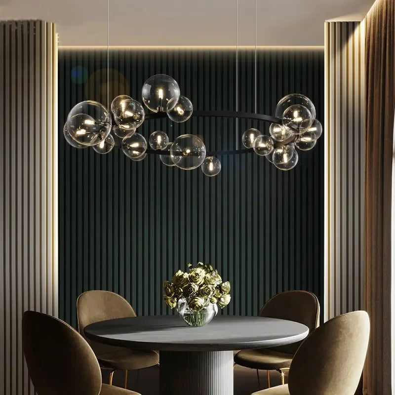 Modern Kreativ Metallkrona Belysning: 7/10 Klara Glasbubblor, Lång Rund Design med G9 Lampa