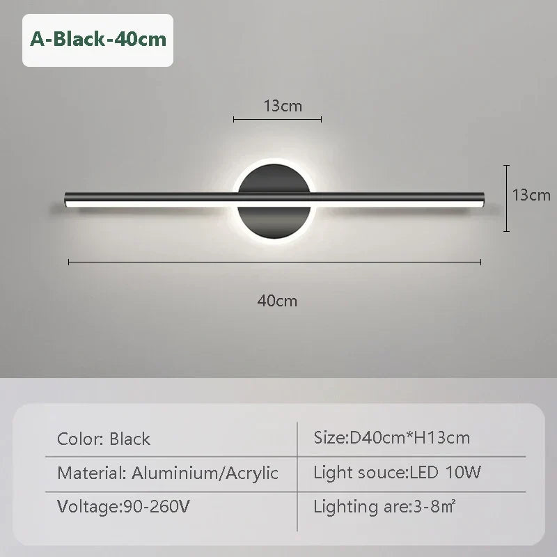 LED Vägglampa LineaLux | Svart &amp; Guld | 40/60/80 cm | Varm, Kall &amp; Tre-färgs Ljus | Modern Spegel &amp; Väggbelysning