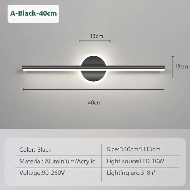 LED Vägglampa LineaLux | Svart & Guld | 40/60/80 cm | Varm, Kall & Tre-färgs Ljus | Modern Spegel & Väggbelysning