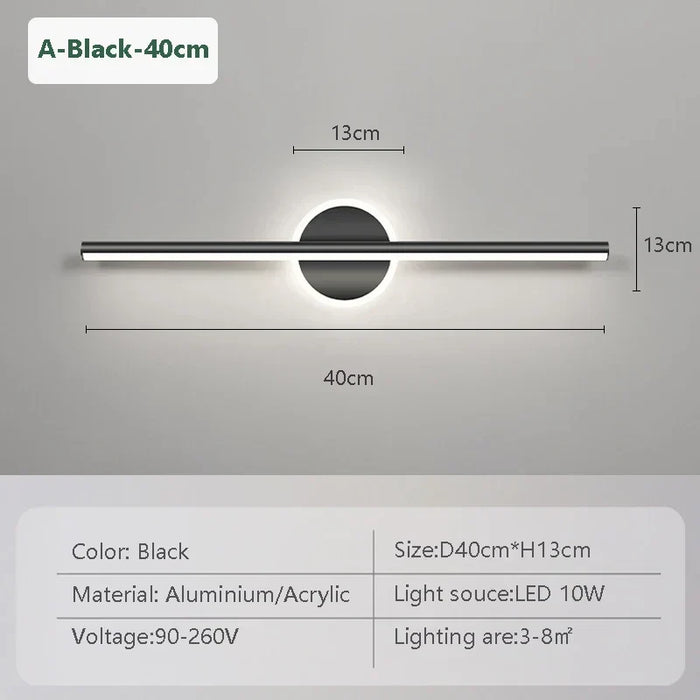 LED Vägglampa LineaLux | Svart & Guld | 40/60/80 cm | Varm, Kall & Tre-färgs Ljus | Modern Spegel & Väggbelysning