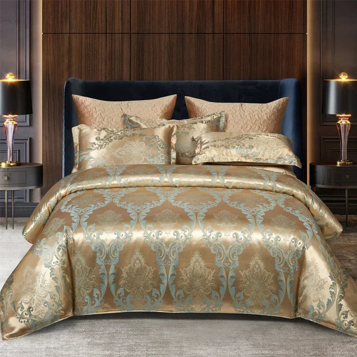 Satin Rayon Jacquard Duvet Cover Set 264x229cm – Lyxigt Sommarbäddset för Bekväm Sömn &amp; Heminredning