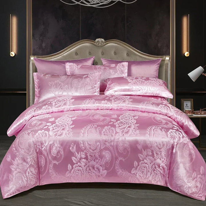 Satin Rayon Jacquard Duvet Cover Set 264x229cm – Lyxigt Sommarbäddset för Bekväm Sömn &amp; Heminredning