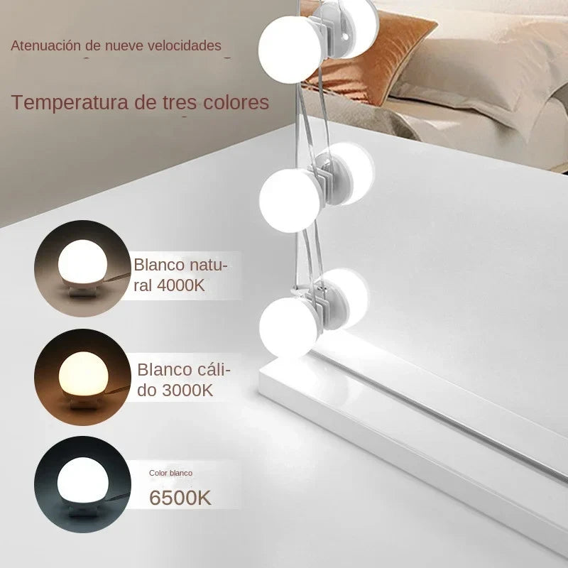 Glamora | LED Makeup Spegel Ljus Set | 10 Hollywood-Stil Lampor | USB, Dimbar &amp; 3 Färglägen