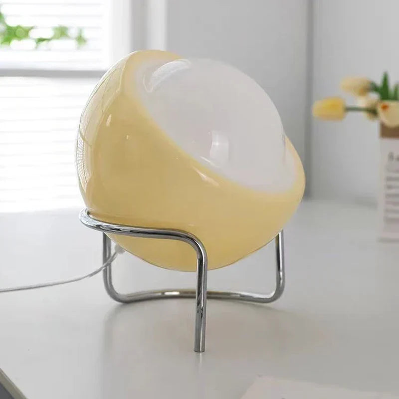 Aurivio Bordslampa | Glas &amp; Rostfritt Stål | Retro-Nordisk Design | LED Nattlampa Beige/Orange | Ø21×H25 cm