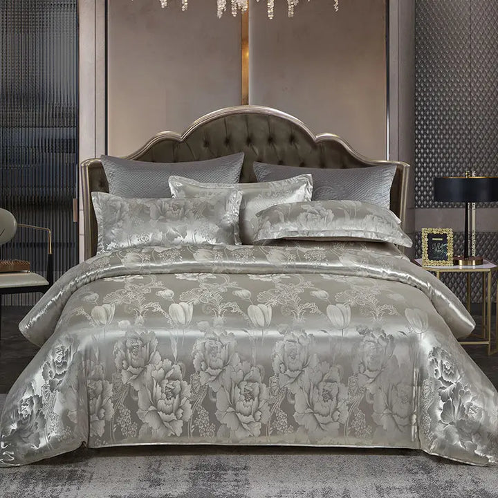Satin Rayon Jacquard Duvet Cover Set 264x229cm – Lyxigt Sommarbäddset för Bekväm Sömn &amp; Heminredning