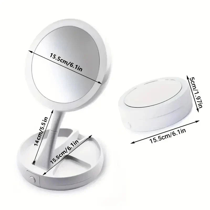Glamora Resemirror LED | Dubbel-Sidig &amp; 10x Förstoring | Fällbar &amp; Bärbar | Med Tillbehörsfack