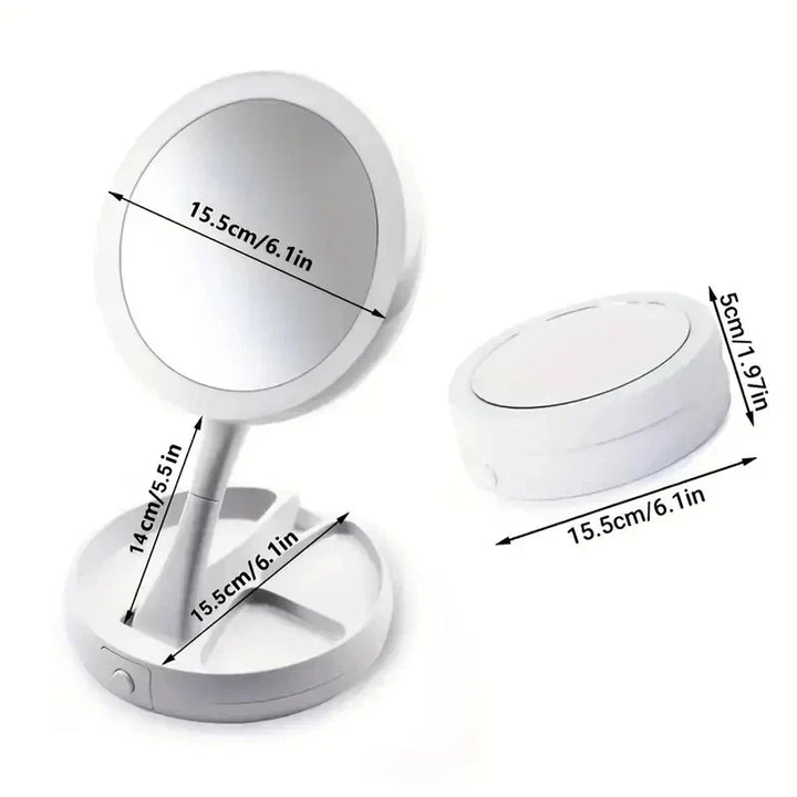 Glamora Resemirror LED | Dubbel-Sidig &amp; 10x Förstoring | Fällbar &amp; Bärbar | Med Tillbehörsfack