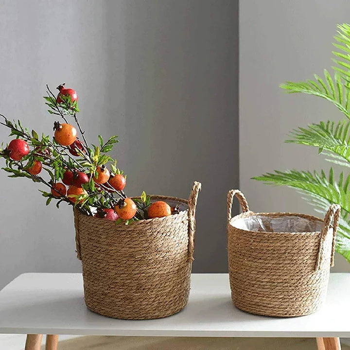 Nordisk Extra Stor Stråblomkruka Sjögräs Förvaringskorg Blomkruka Handvävd Golv Inomhus Blomkruka