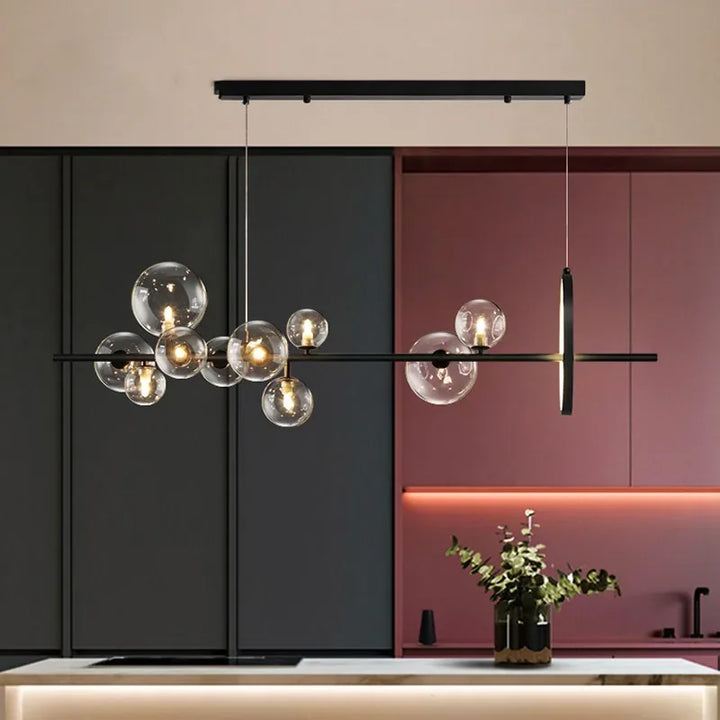 Modern kreativ metallkrona belysning: 7/10 klara glasbubblor, lång rund design med G9-ljuskontakt
