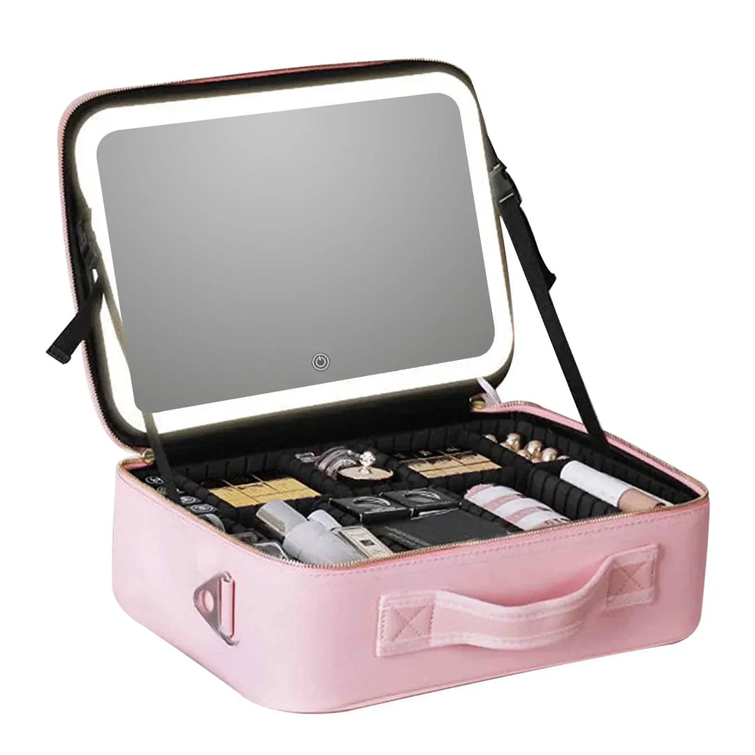 Resekosmetiskåpa med LED-spegel Makeup-väska