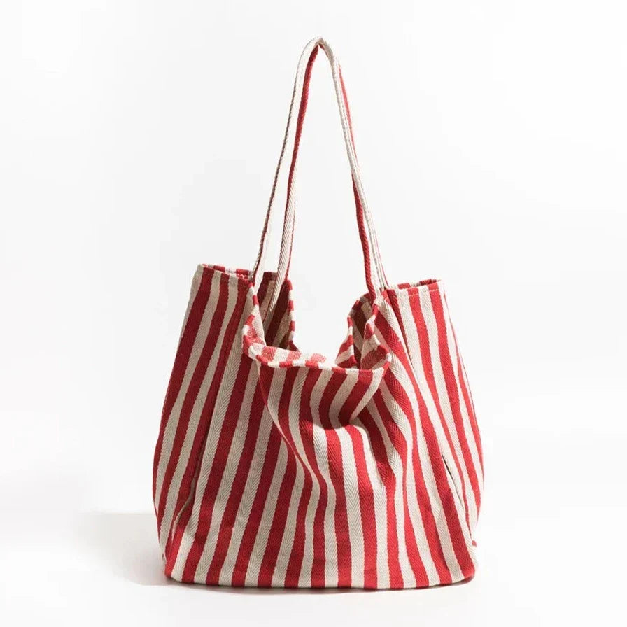 Randig linne tote bag