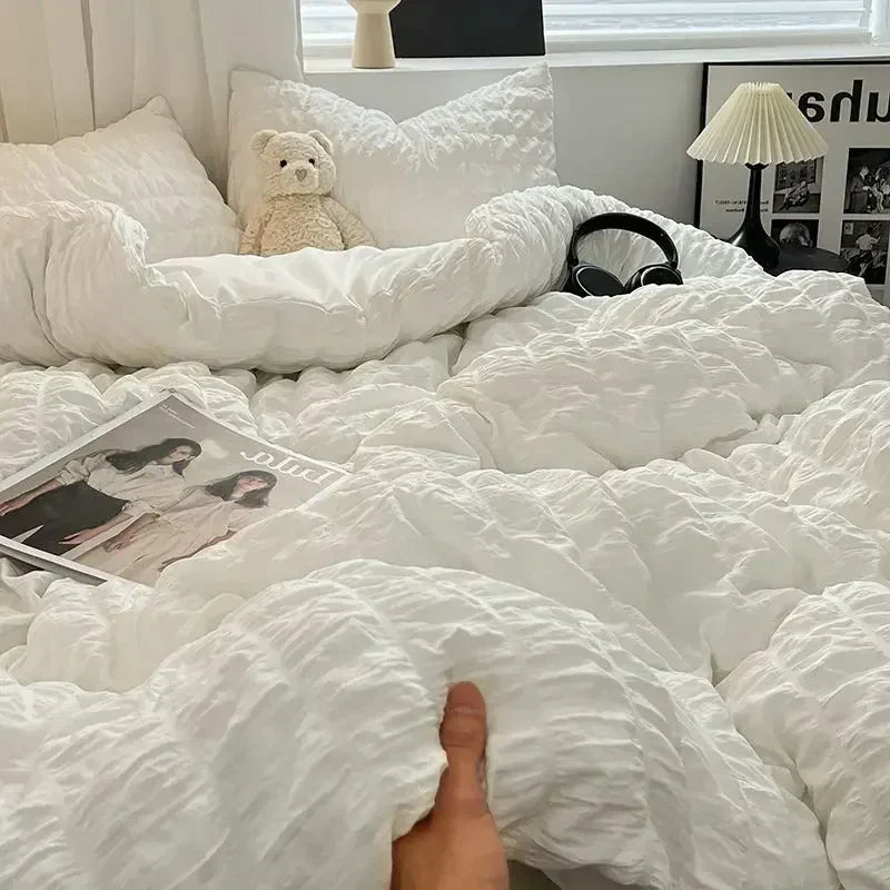 ChicParis | Seersucker Sängkläder Set – Lätt, Mjuk &amp; Elegant Fransk Stil Duvet Täcke Set