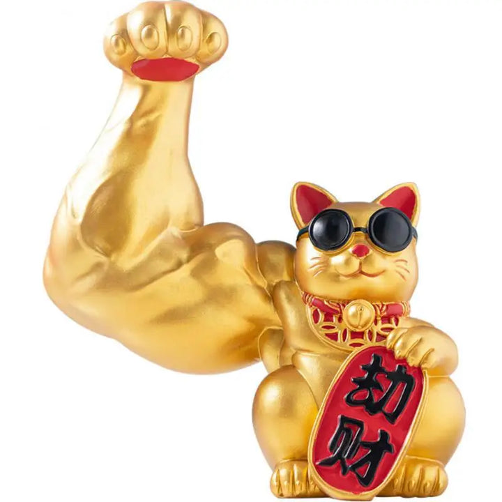 Stor hand, lycklig rikedom, vinkande katt, guld-färgad vinkande handkatt, heminredning, välkomnande vinkande katt, skulptur, staty, dekoration, bilprydnad, present till butik