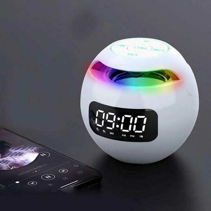 Digital LED Väckarklocka med Bluetooth-högtalare och färgglad Nattlampa – Rörelsesensor, Uppladdningsbar, 5W Ljud