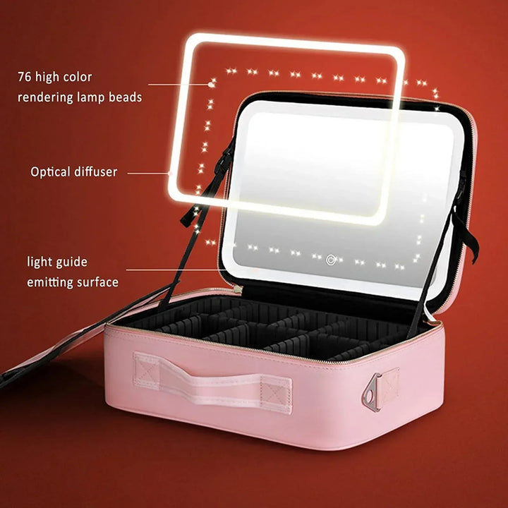Resekosmetiskåpa med LED-spegel Makeup-väska