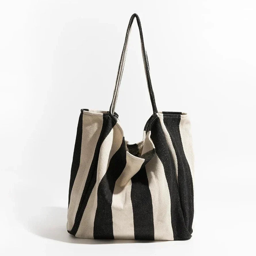 Randig linne tote bag