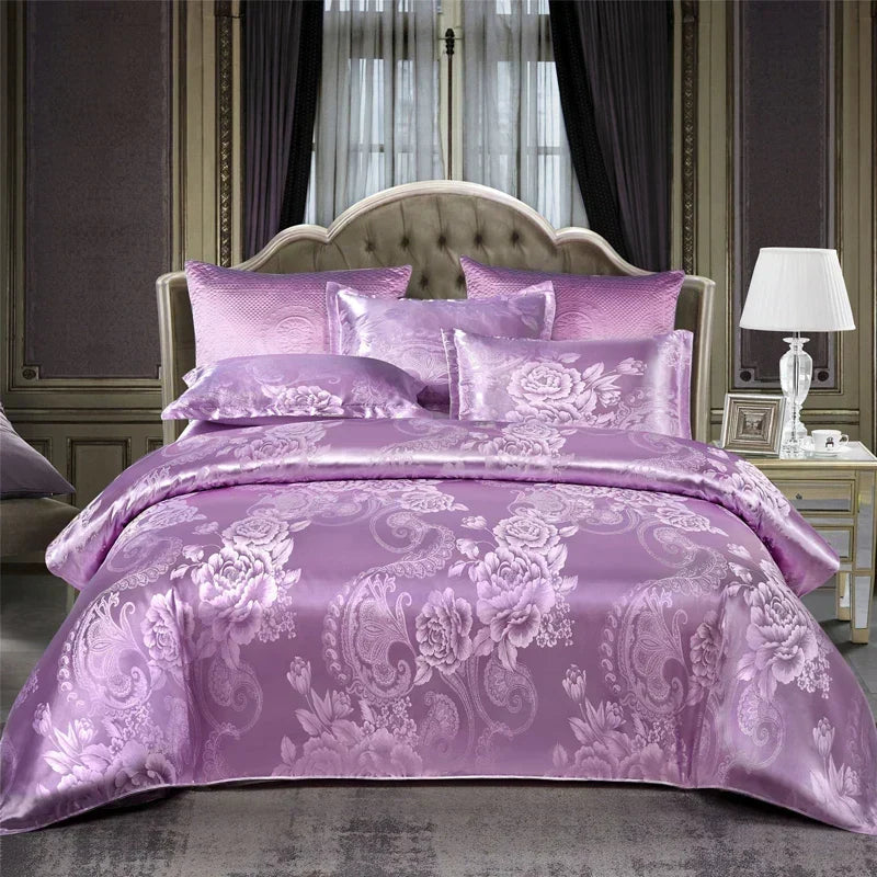 Satin Rayon Jacquard Duvet Cover Set 264x229cm – Lyxigt Sommarbäddset för Bekväm Sömn &amp; Heminredning