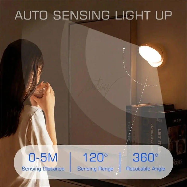 LumiFlex360 LED Nattlampa | Rörelsesensor | 360° Rotera | Uppladdningsbar | Magnetisk &amp; Trådlös