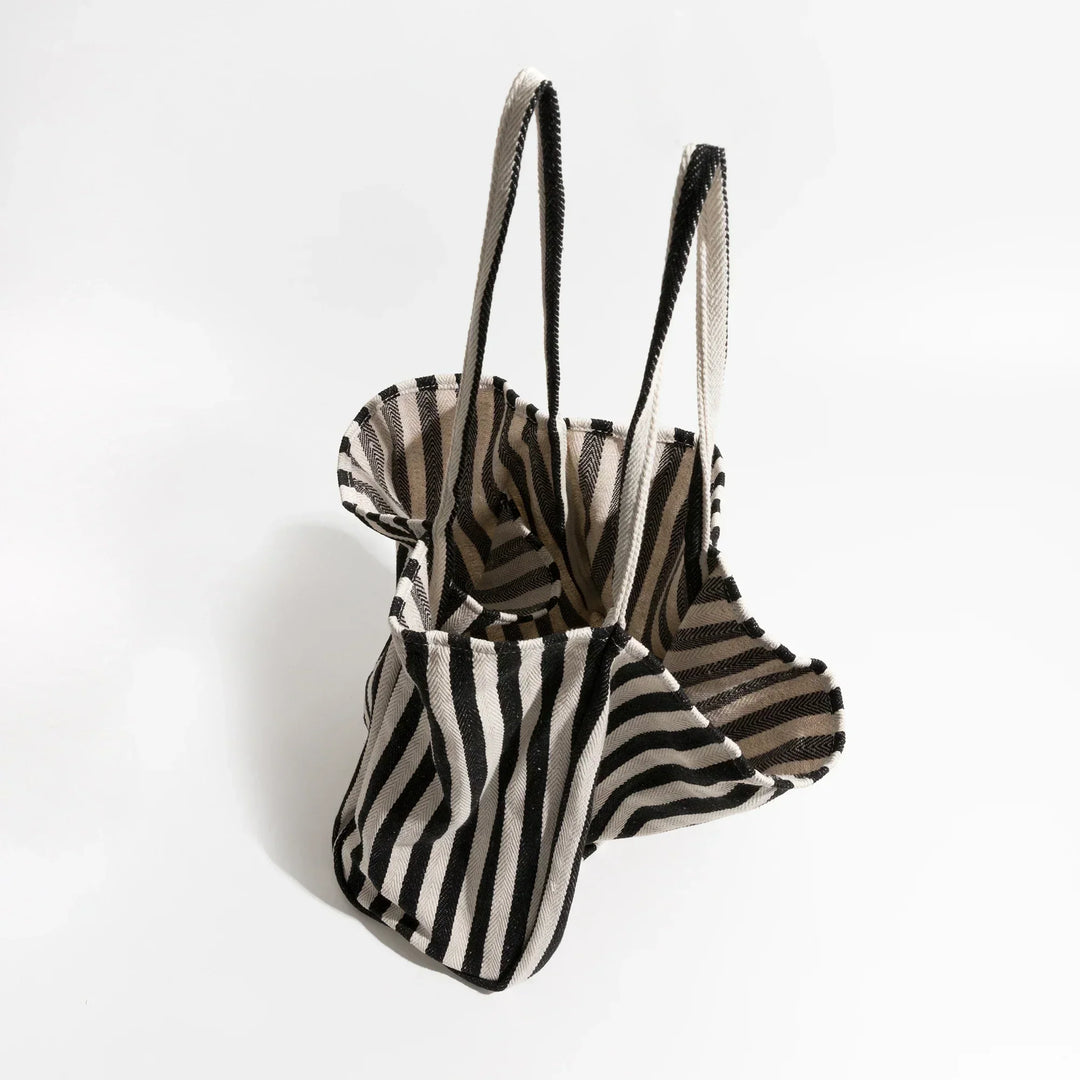 Randig linne tote bag