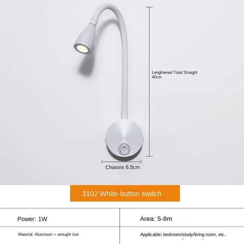 Mångsidig LED Vägglampa: Modern, Flexibel, Perfekt för Läsning i Sängen