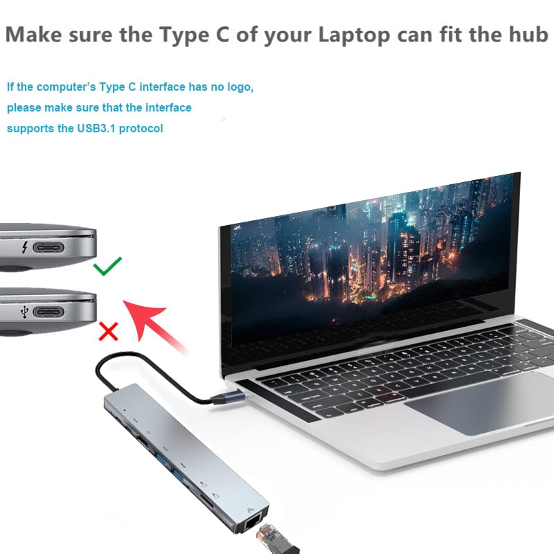 Thunderbolt 3 USB-C Hub med HDMI, PD, SD/TF för MacBook Air M1 och iPad Pro