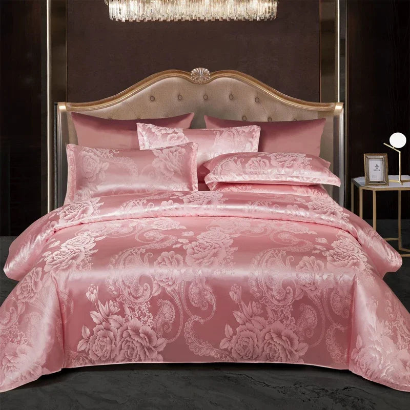 Satin Rayon Jacquard Duvet Cover Set 264x229cm – Lyxigt Sommarbäddset för Bekväm Sömn &amp; Heminredning