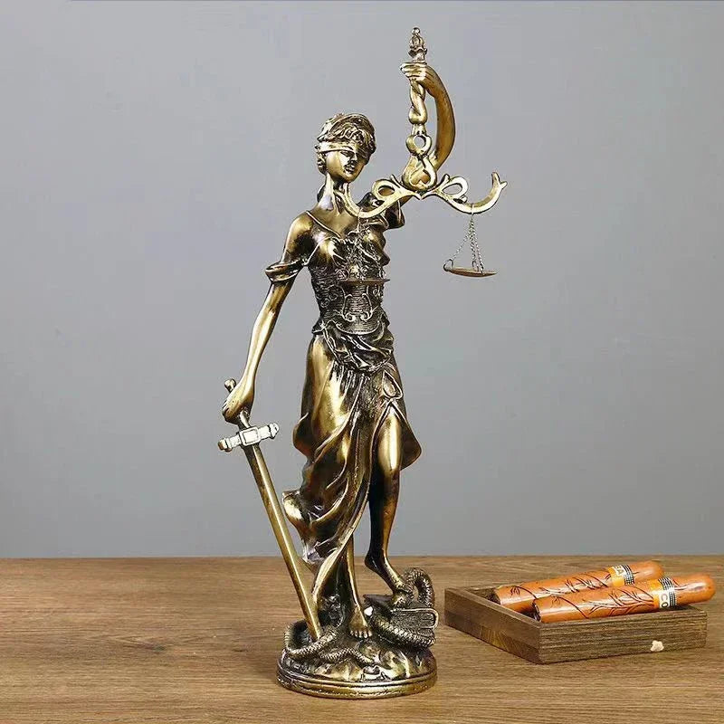 ERMAKOVA Europeisk antik bronserad grekisk gudinna av rättvisa staty Fair Angels resin skulptur ornament skrivbord hem dekoration present