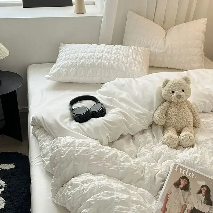 ChicParis | Seersucker Sängkläder Set – Lätt, Mjuk &amp; Elegant Fransk Stil Duvet Täcke Set