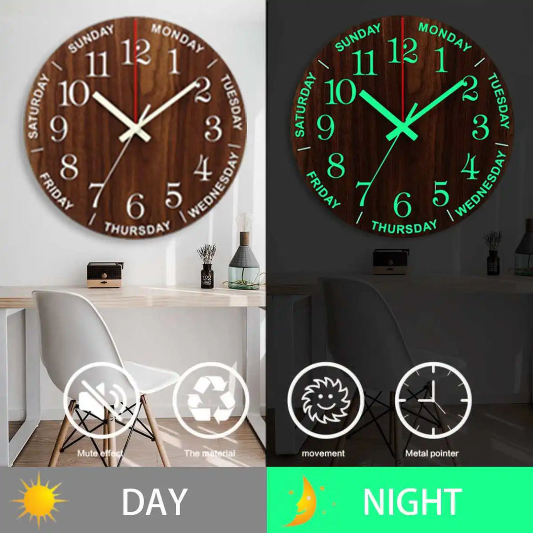 GlowClock – Lyxig Träväggklocka med Nattljus