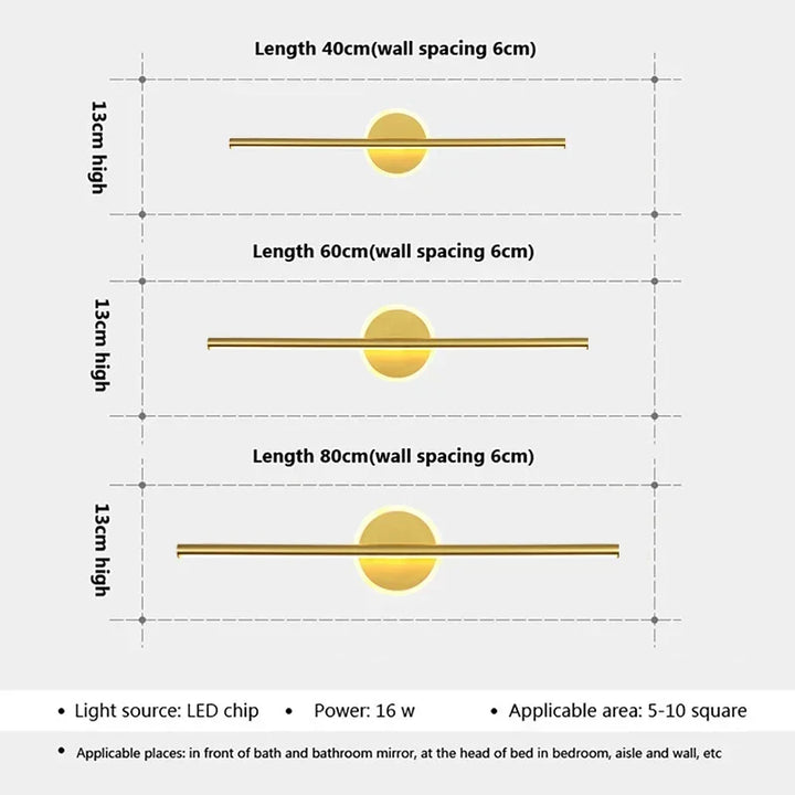 LED Vägglampa LineaLux | Svart &amp; Guld | 40/60/80 cm | Varm, Kall &amp; Tre-färgs Ljus | Modern Spegel &amp; Väggbelysning