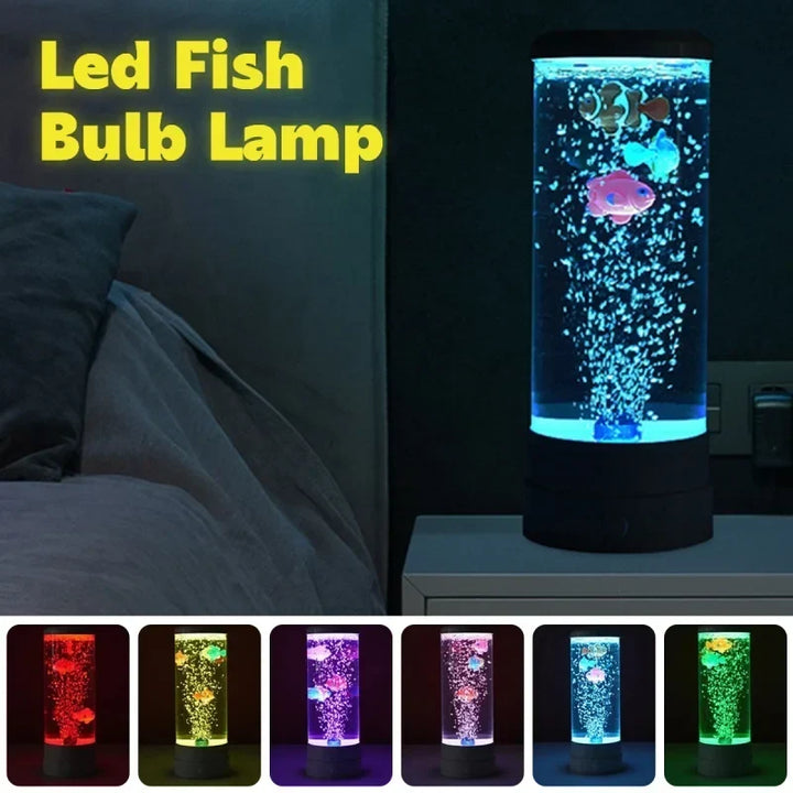 Simulerad LED färgglad stor bubbel fiskljus akvarium tank USB nattljus för hem, skrivbord, sovrum, vardagsrum