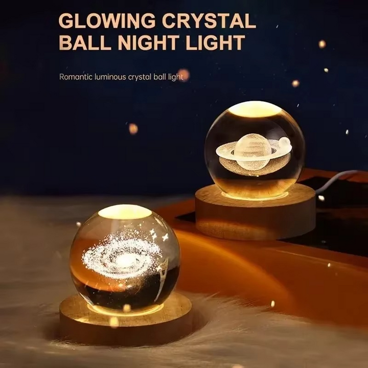 2.36 tum RGB Kristallkula Nattlampa med Vintergatan och Månen - Kosmos-inspirerad Sängbord Dekoration