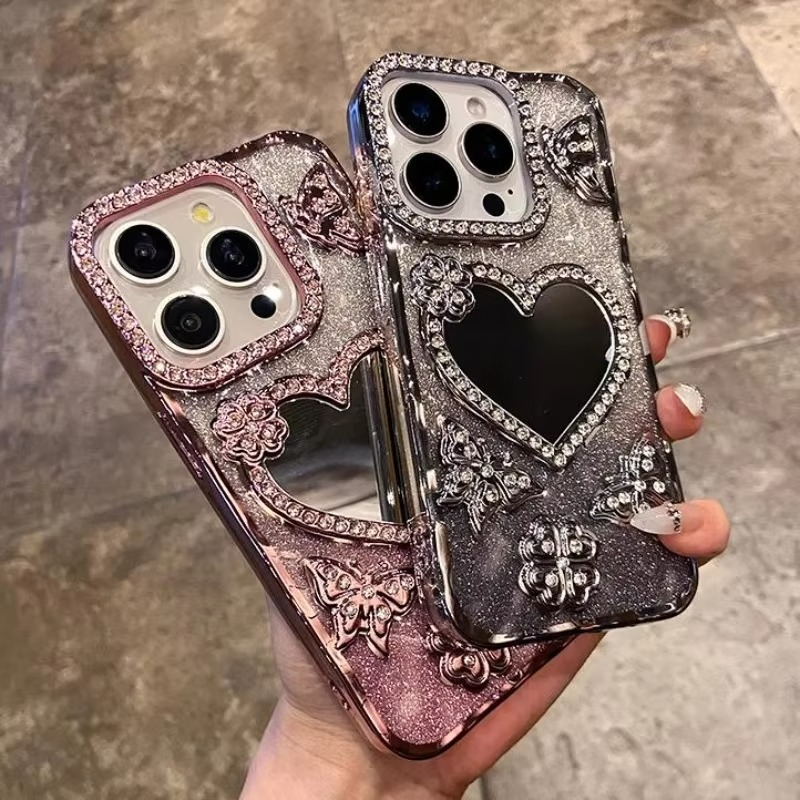 Fjäril Glittrande Diamant Spegel Fodral för iPhone