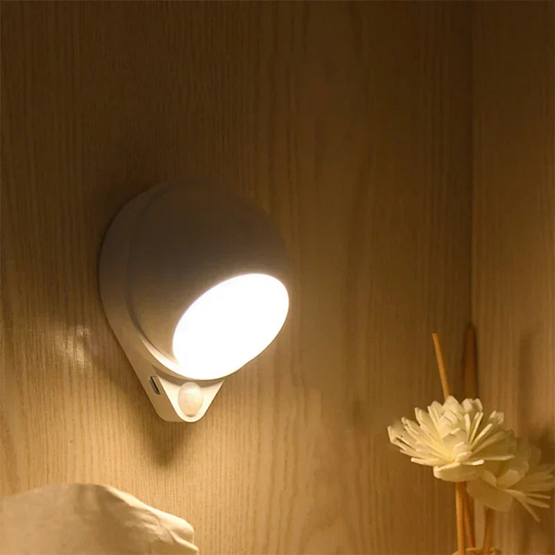 Intelligent LED Nattlampa GlowMate 360 | 360° Rotera | Rörelsesensor | USB Laddningsbar