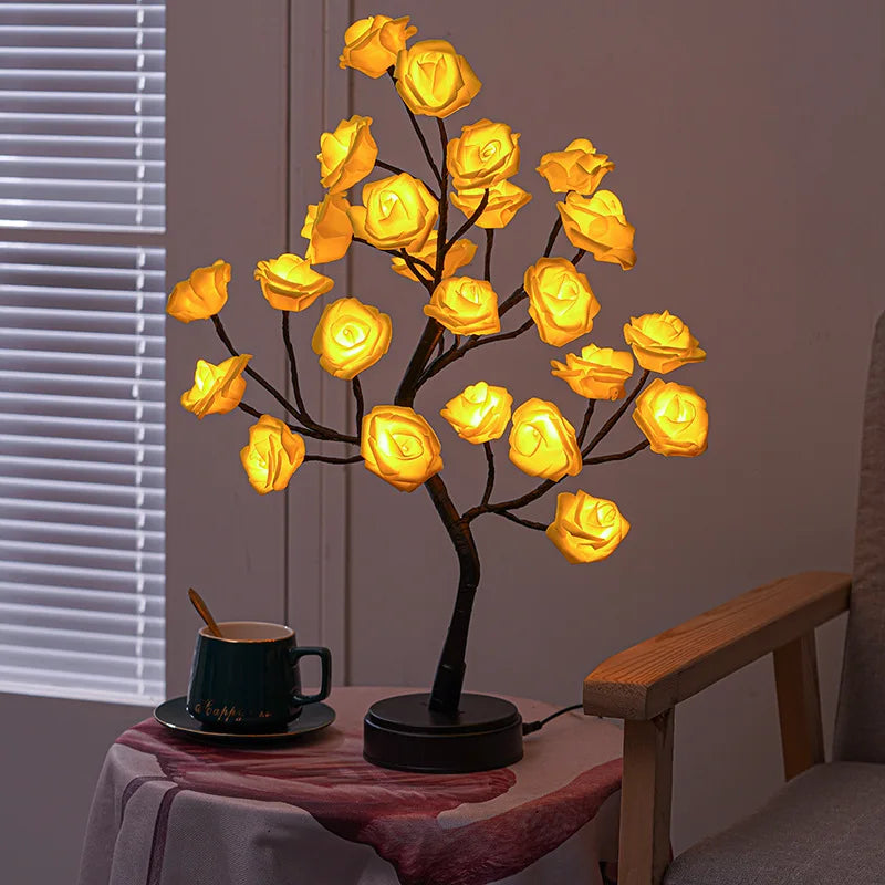 RGB Ros Blomma Träd Lampor 24LED USB Batteri Bordslampa Fe Nattljus Hem Fest Jul Bröllop Sovrum Dekoration Gåva