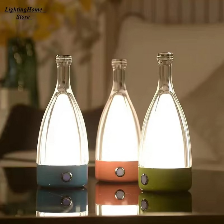 Vinflaska Skrivbordslampa med Bluetooth-högtalare – Uppladdningsbar Modern Nattlampa