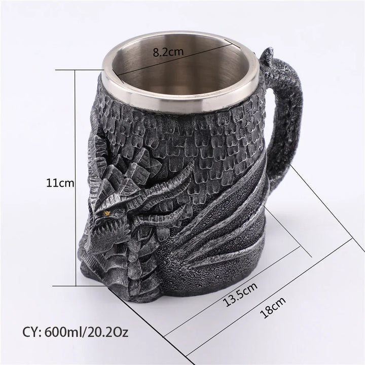 Medeltida Drak Resin Rostfritt Stål Mugg som Kaffe Mugg eller Te Mugg