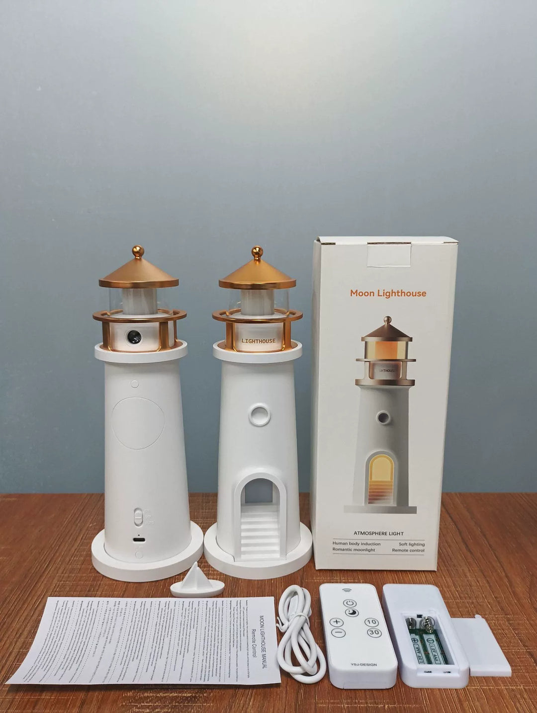 Månbelyst Fyrprojektionslampa Ambient Nattljus Bluetooth-högtalare Fjärrkontroll Rörelsesensor Bordslampa