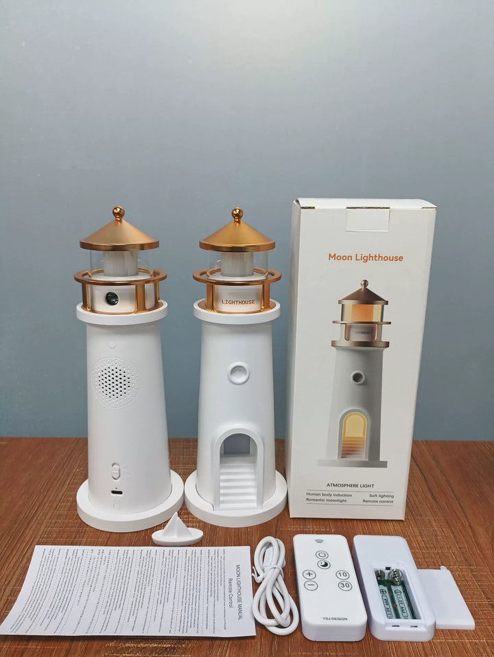 Månbelyst Fyrprojektionslampa Ambient Nattljus Bluetooth-högtalare Fjärrkontroll Rörelsesensor Bordslampa