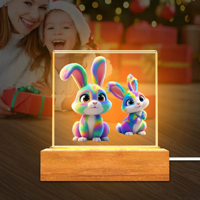 Solid Träbas Akryl Nattlampa Barn Kreativ Present USB Bordslampa