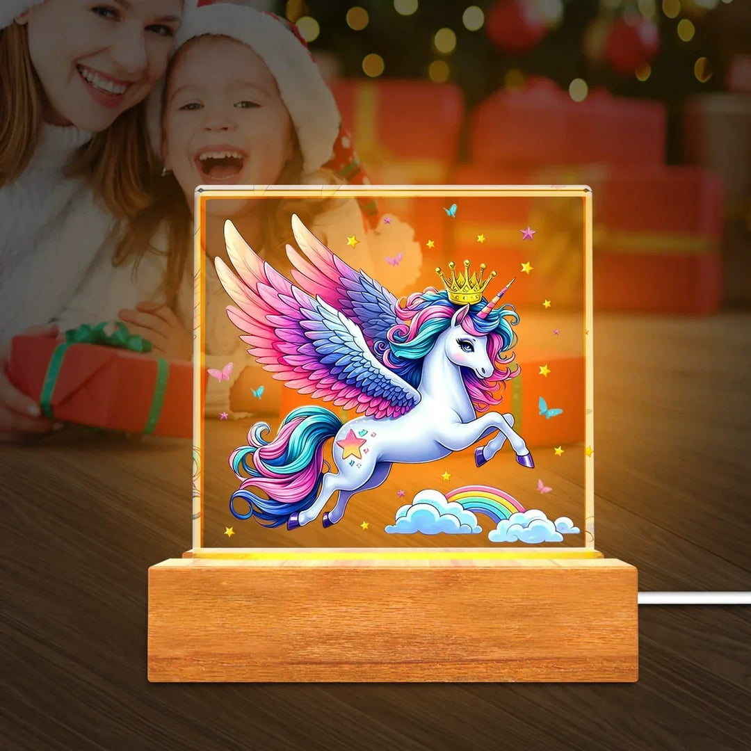 Solid Träbas Akryl Nattlampa Barn Kreativ Present USB Bordslampa