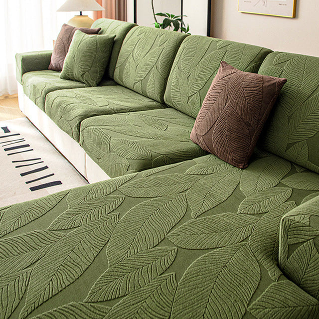Modern Leaf Jacquard Vattentät Anti-Scratch Stretch Full Cover Sofföverdrag