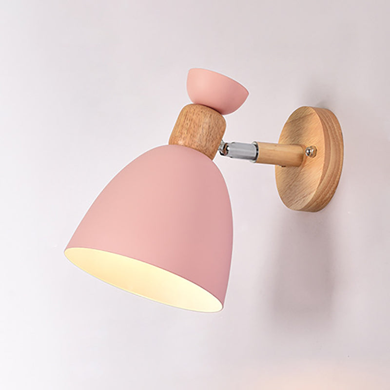 Modern Minimalistisk Rund Horn Aluminium Trä 1-Ljuskälla Vägglampa för Sovrum